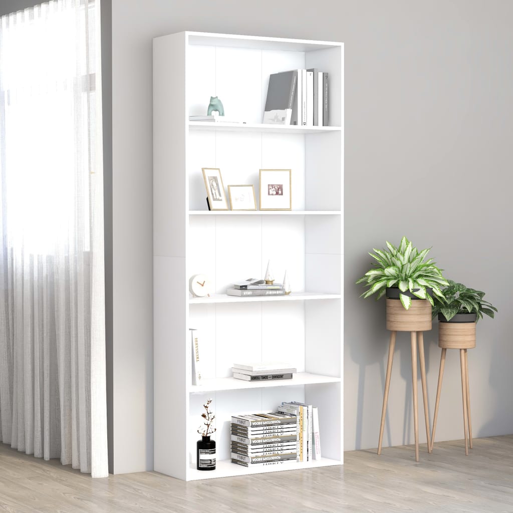 Bibliothèque À 5 Niveaux 60X30X Bois D'ingénierie Blanc
