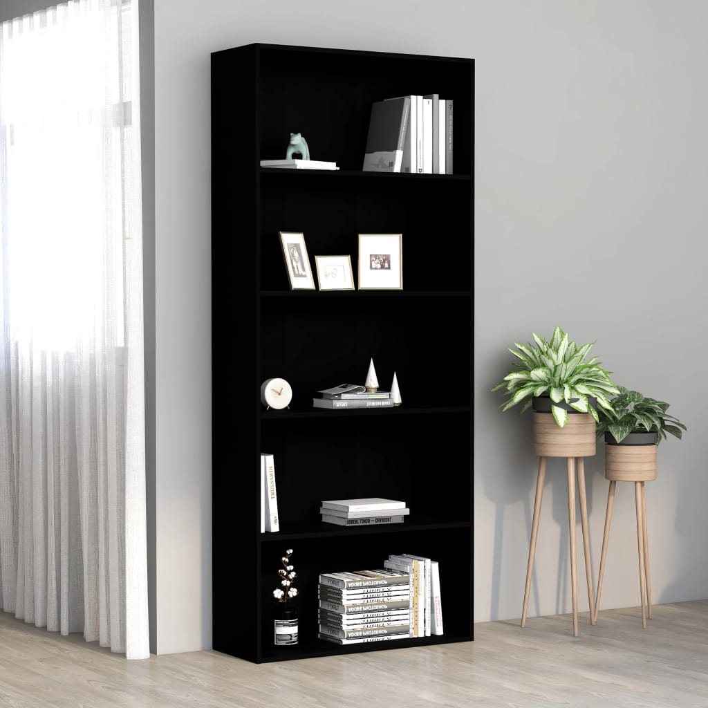 Bibliothèque À 5 Niveaux 60X30X Bois D'ingénierie Noir