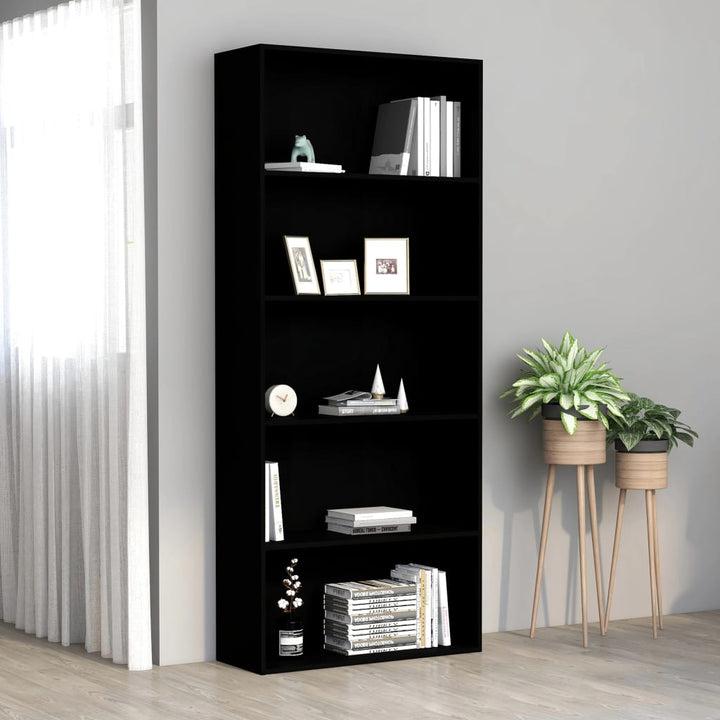 Bibliothèque À 5 Niveaux 60X30X Bois D'ingénierie Noir
