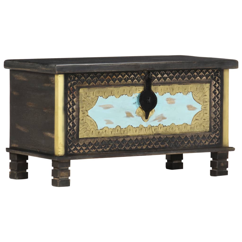 Coffre De Rangement Noir 80X40X45 Cm Bois De Manguier Massif