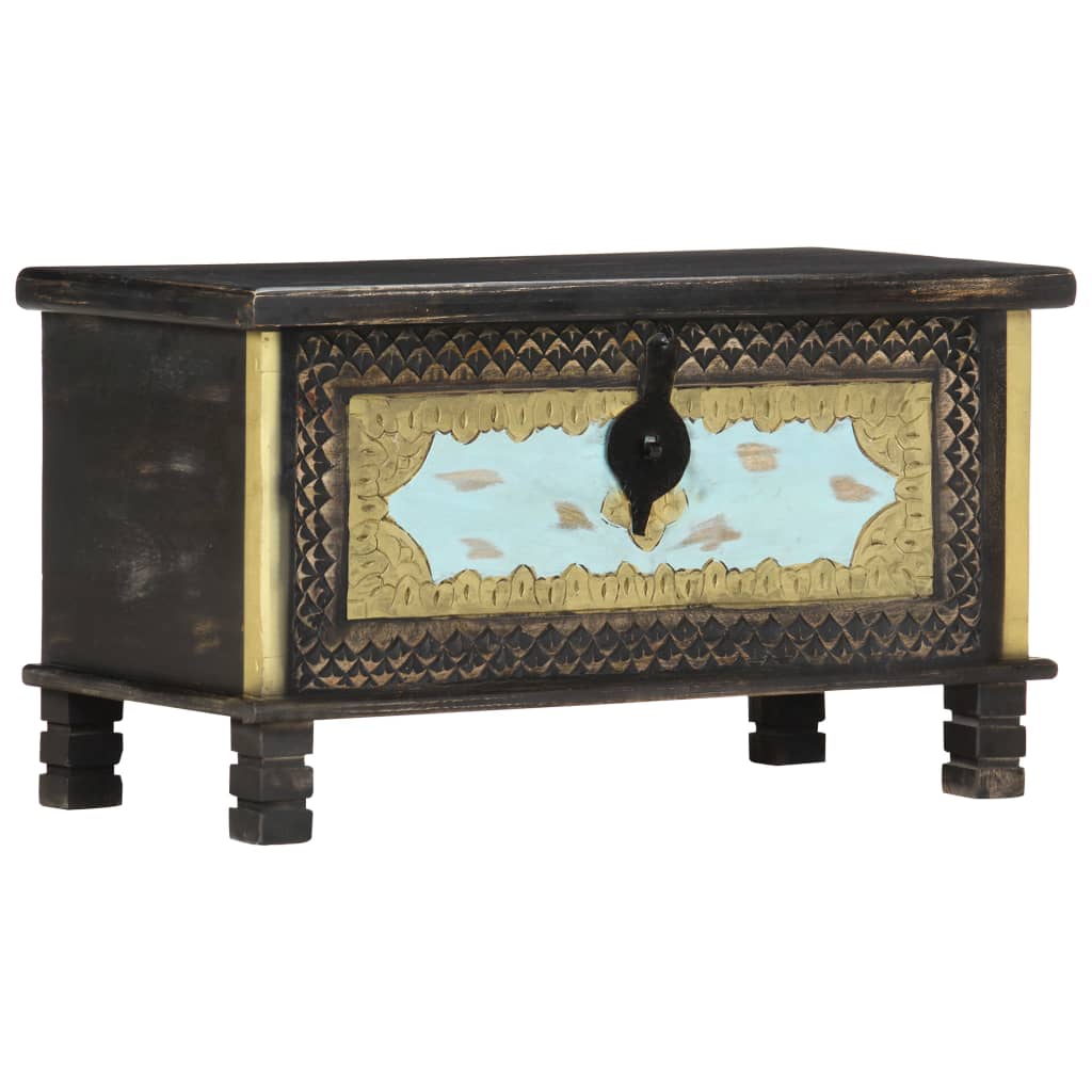 Coffre De Rangement Noir 80X40X45 Cm Bois De Manguier Massif