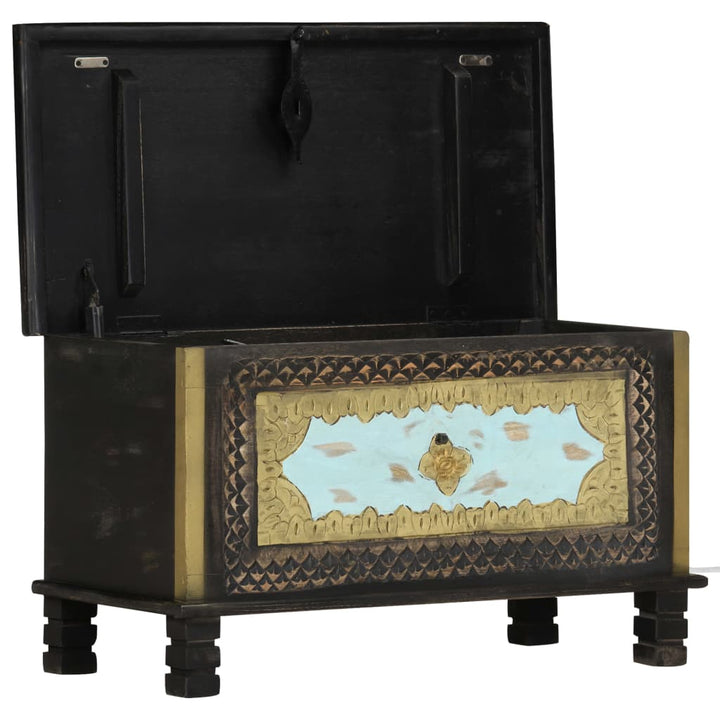 Coffre De Rangement Noir 80X40X45 Cm Bois De Manguier Massif