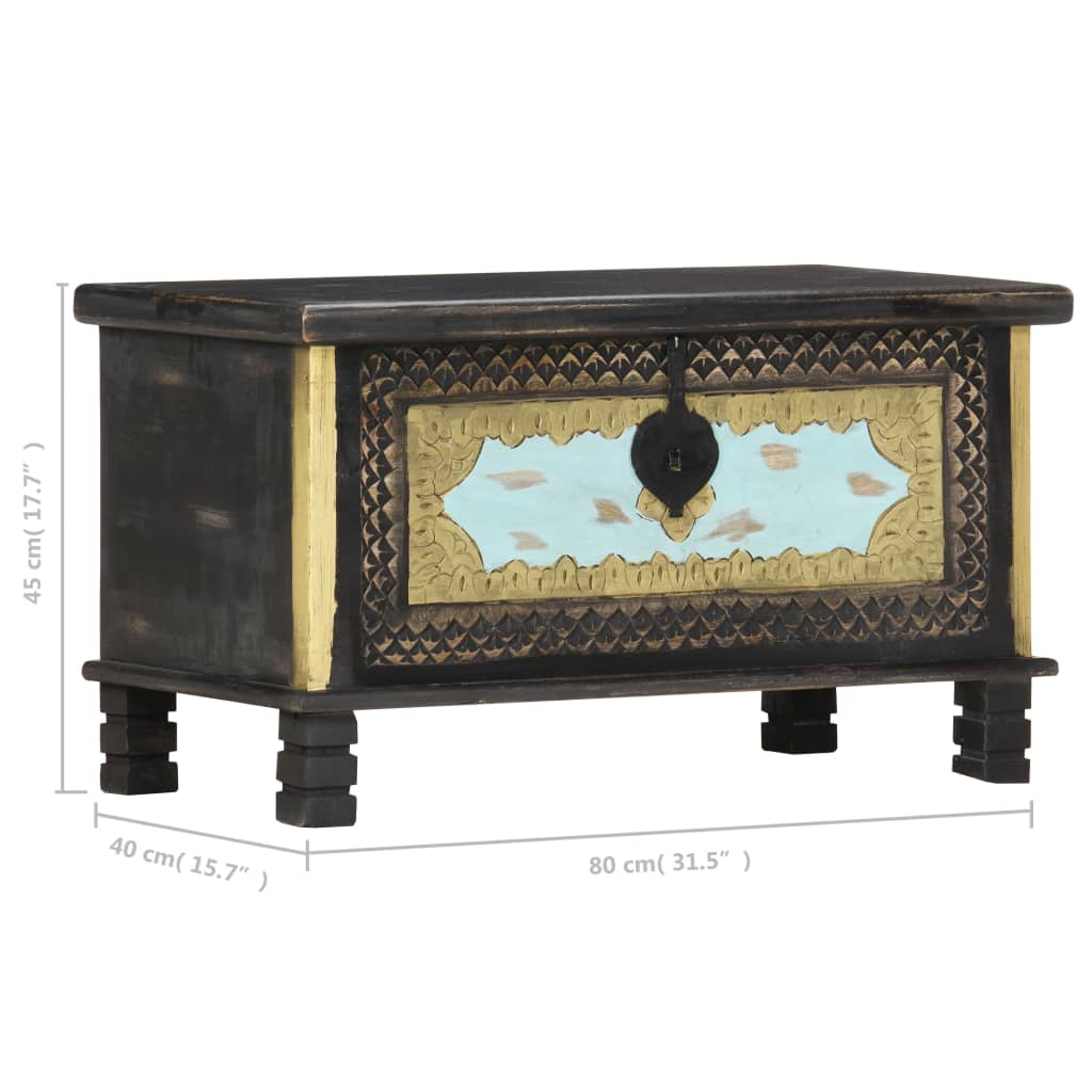 Coffre De Rangement Noir 80X40X45 Cm Bois De Manguier Massif