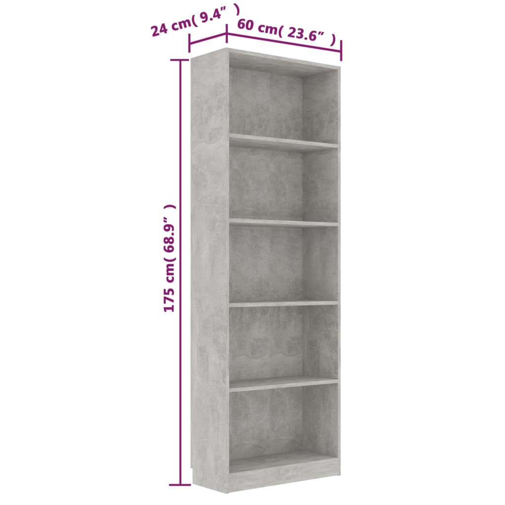 Bibliothèque À 5 Niveaux 60X24X175Cm Bois Ingénierie