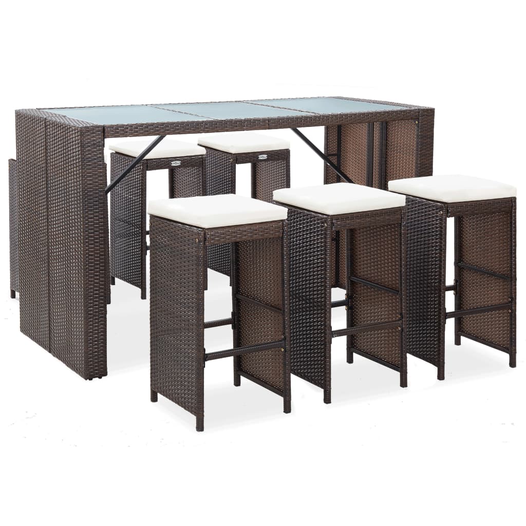 Ensemble De Bar De Jardin 7 Pcs Avec Coussins Poly Rotin