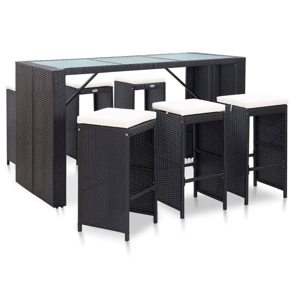 Ensemble De Bar De Jardin 7 Pcs Avec Coussins Poly Rotin