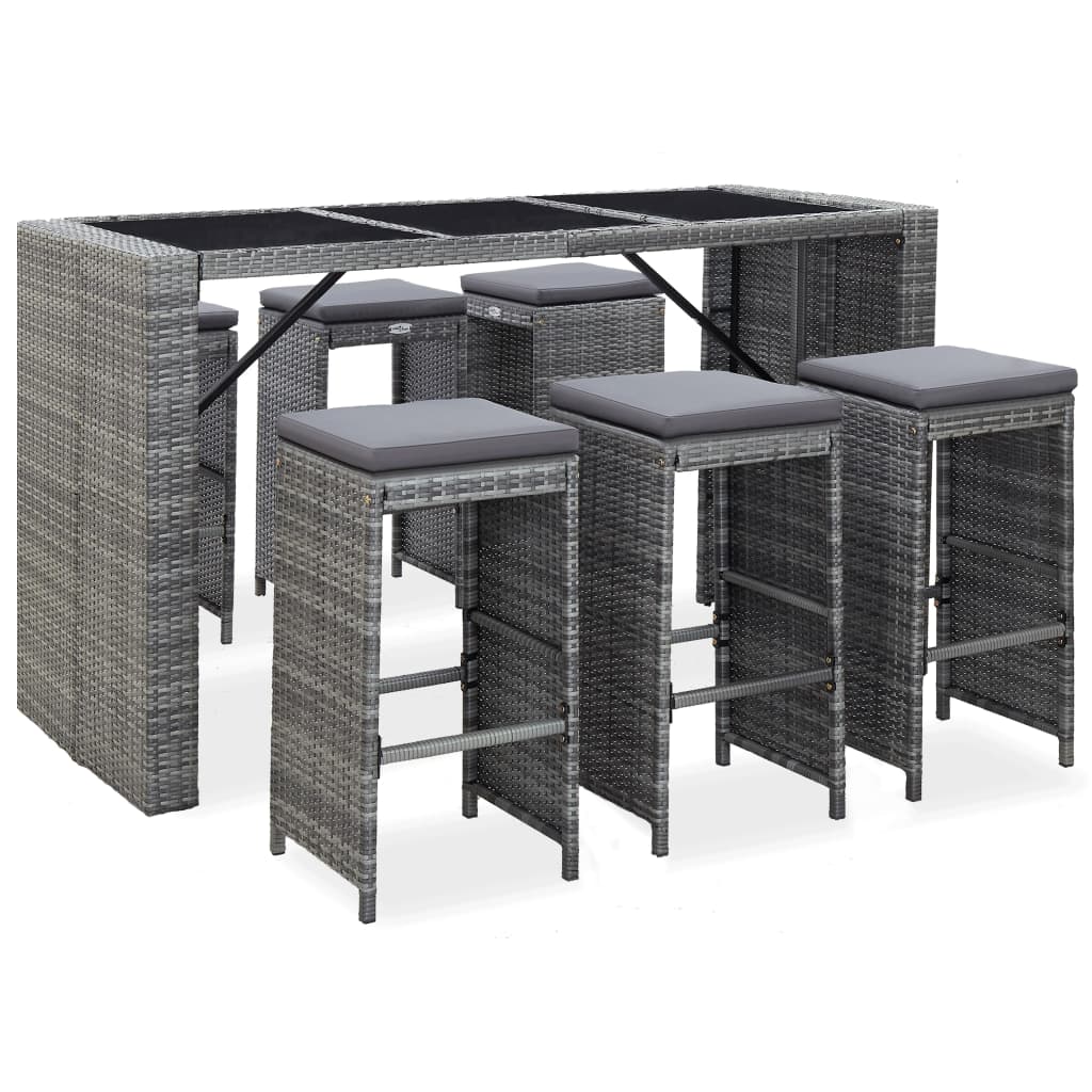 Ensemble De Bar De Jardin 7 Pcs Avec Coussins Poly Rotin