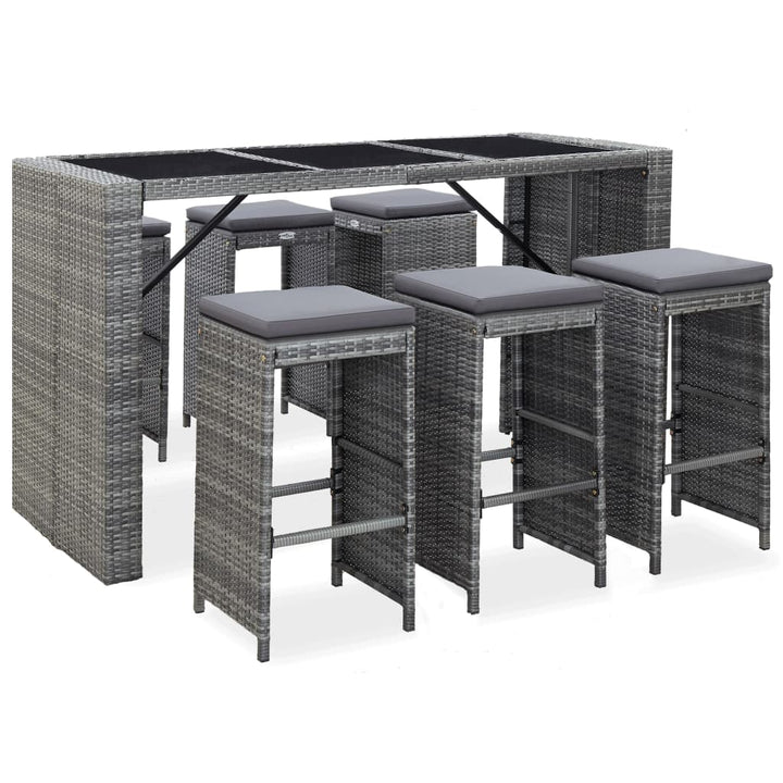 Ensemble De Bar De Jardin 7 Pcs Avec Coussins Poly Rotin