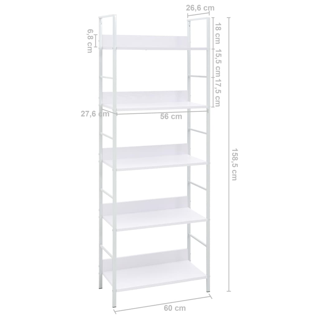 Bibliothèque À 5 Niveaux Noir 60X27,6X158,5Cm Bois D'ingénierie