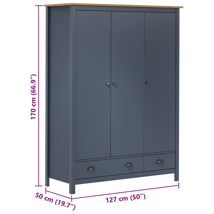 Garde-Robe À 3 Portes Hill 127X50X170 Cm Pin Solide