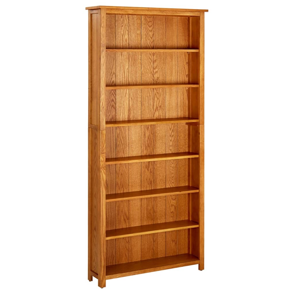 Bibliothèque À 7 Niveaux 90X22,5X200 Cm Bois De Chêne Massif