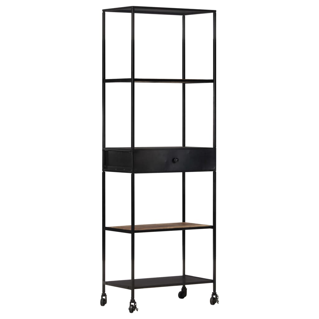 Bibliothèque 80X35X1 Bois De Manguier Brut Et Fer