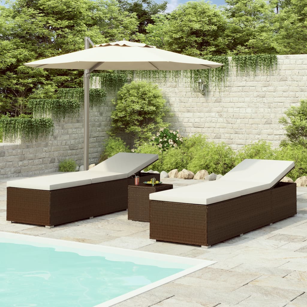 Chaise Longue De Jardin Table À Thé 3 Pcs Résine Tressée