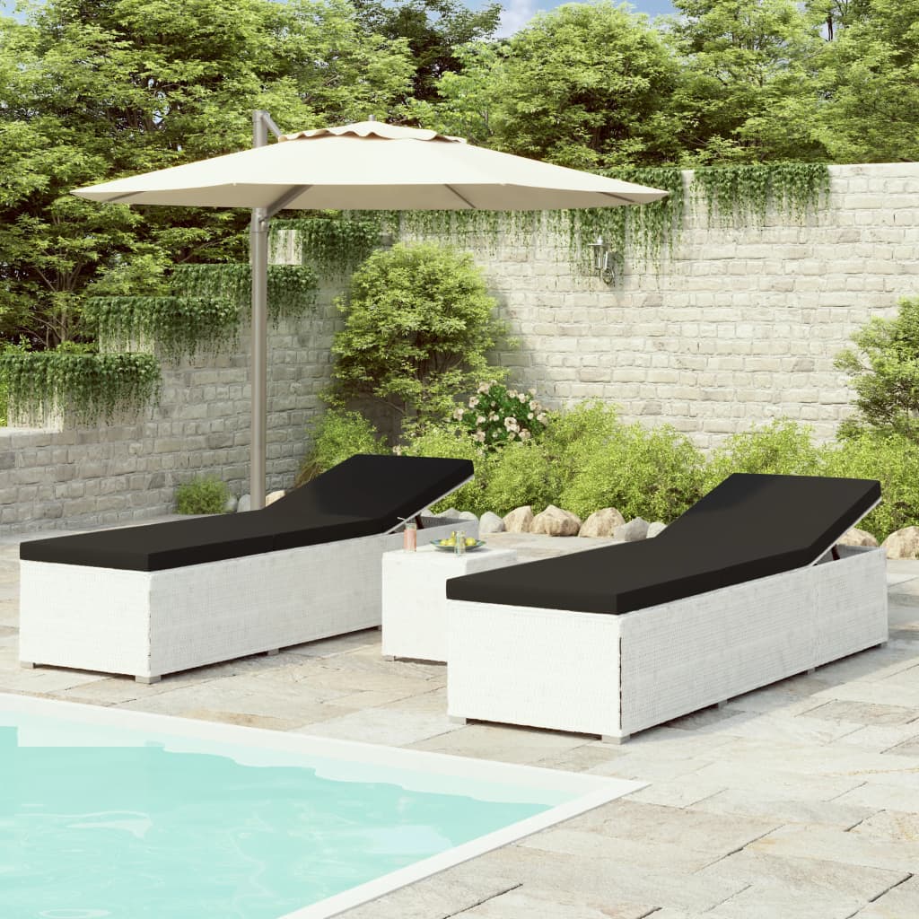 Chaise Longue De Jardin Table À Thé 3 Pcs Résine Tressée