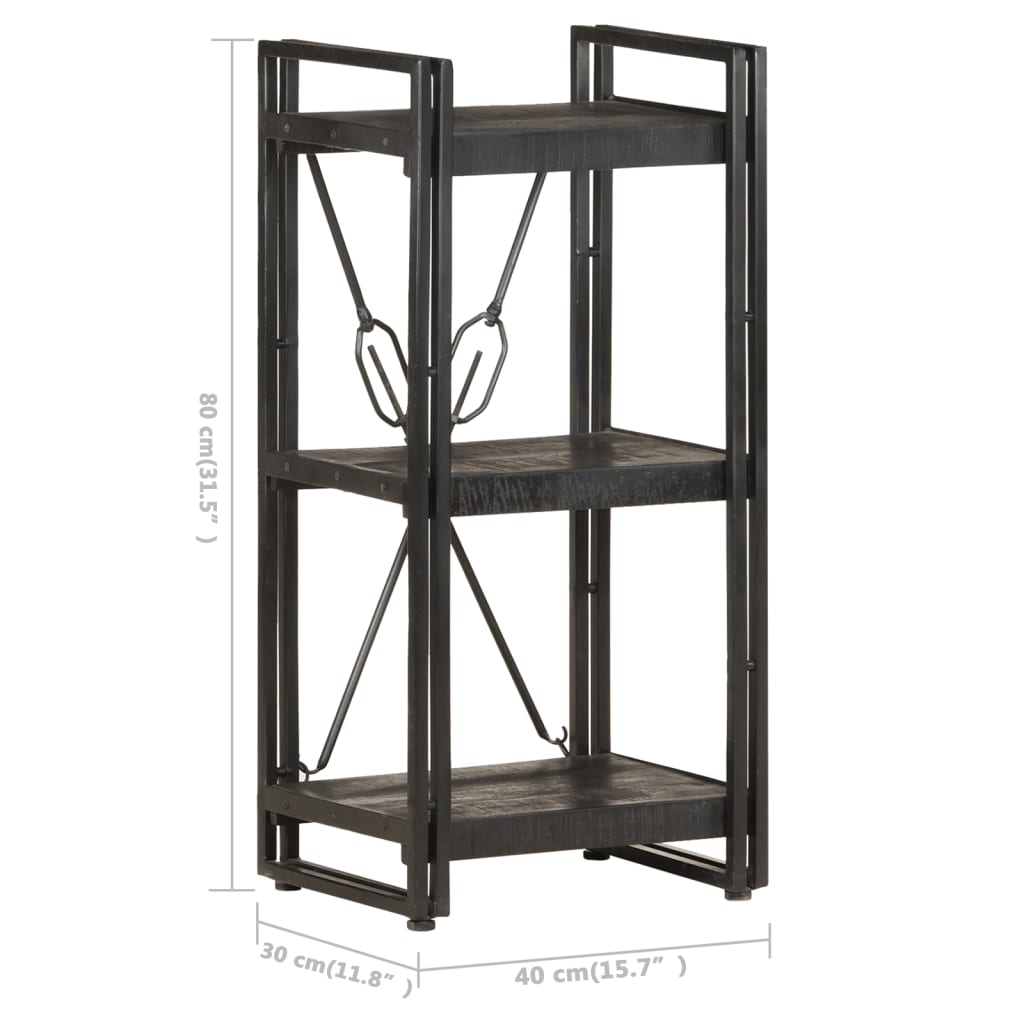 Bibliothèque À 3 Niveaux 40X30X Bois De Manguier Massif Noir
