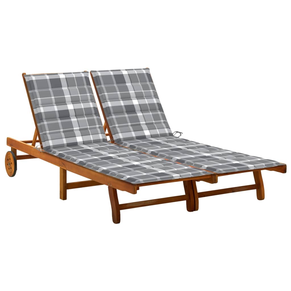 Chaise Longue De Jardin 2 Places Avec Coussins Acacia Solide