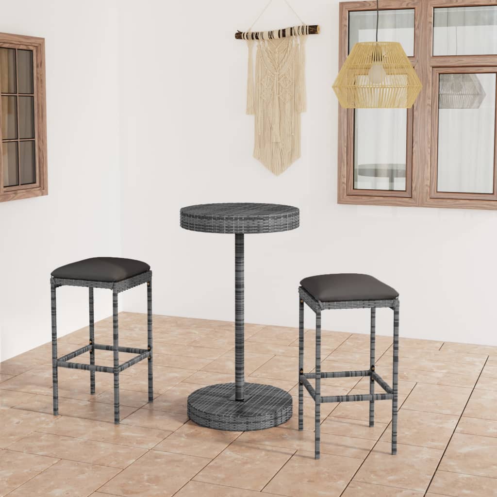 Ensemble De Bar De Jardin 3Pcs Coussins Résine Tressée