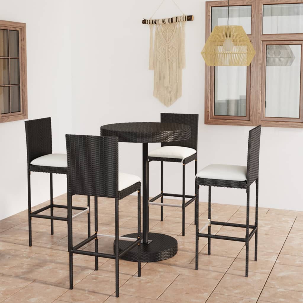 Ensemble De Bar De Jardin 5 Pcs Et Coussins Résine Tressée