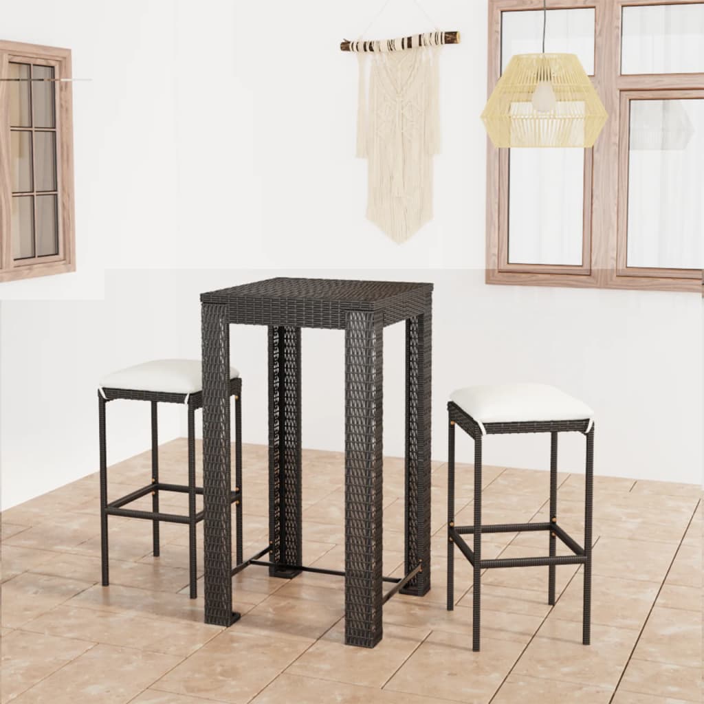 Ensemble De Bar De Jardin 7 Pcs Et Coussins Résine Tressée Noir