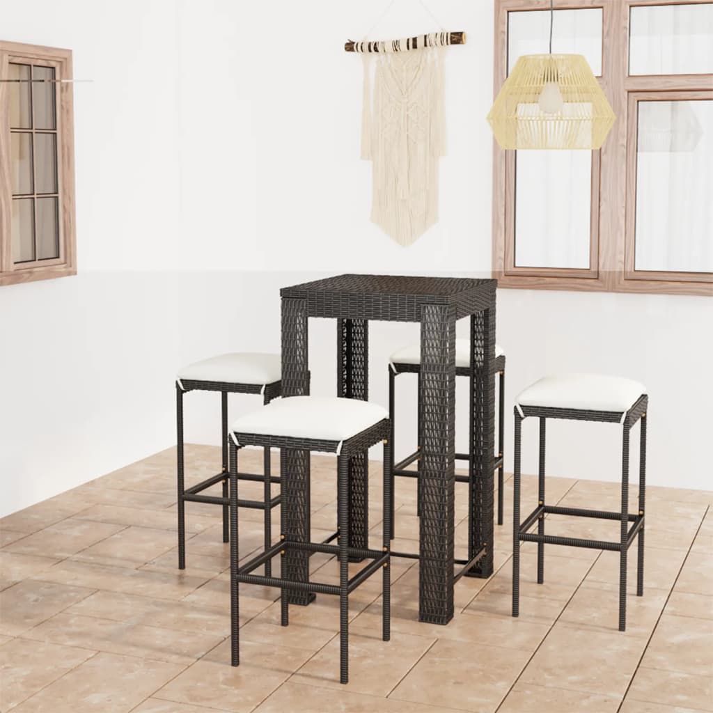 Ensemble De Bar De Jardin 7 Pcs Et Coussins Résine Tressée Noir