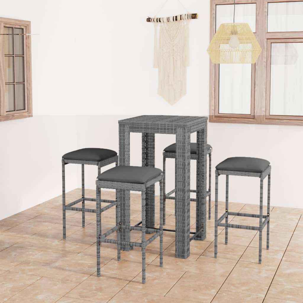 Ensemble De Bar De Jardin 9 Pcs Et Coussins Résine Tressée Gris