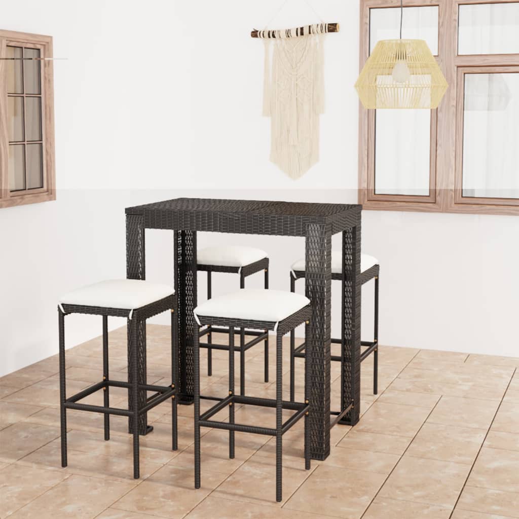 Ensemble De Bar De Jardin 7 Pcs Et Coussins Résine Tressée Noir