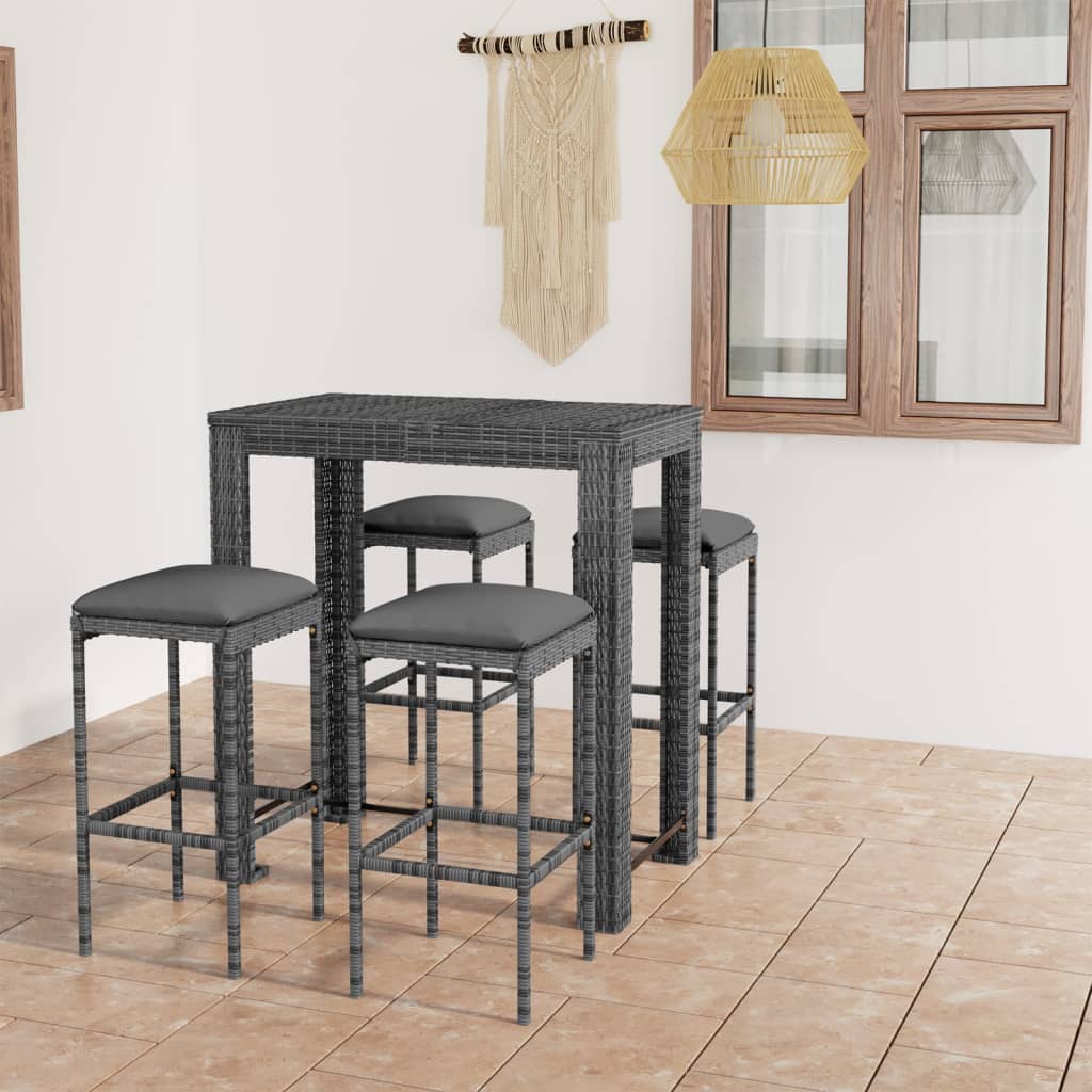 Ensemble De Bar De Jardin 9 Pcs Et Coussins Résine Tressée Gris