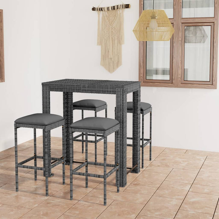 Ensemble De Bar De Jardin 9 Pcs Et Coussins Résine Tressée Gris