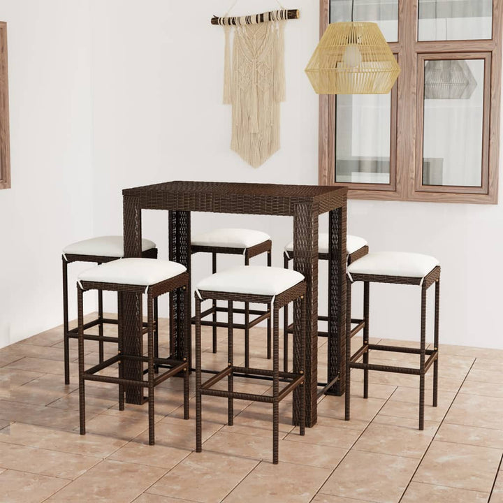 Ensemble De Bar De Jardin 9 Pcs Coussins Résine Tressée Marron