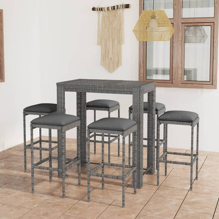 Ensemble De Bar De Jardin 9 Pcs Et Coussins Résine Tressée Gris