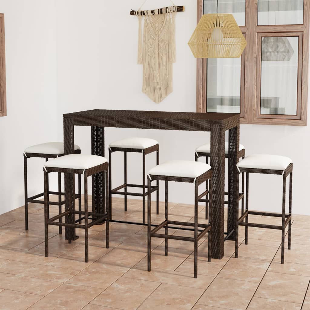 Ensemble De Bar De Jardin 9 Pcs Coussins Résine Tressée Marron