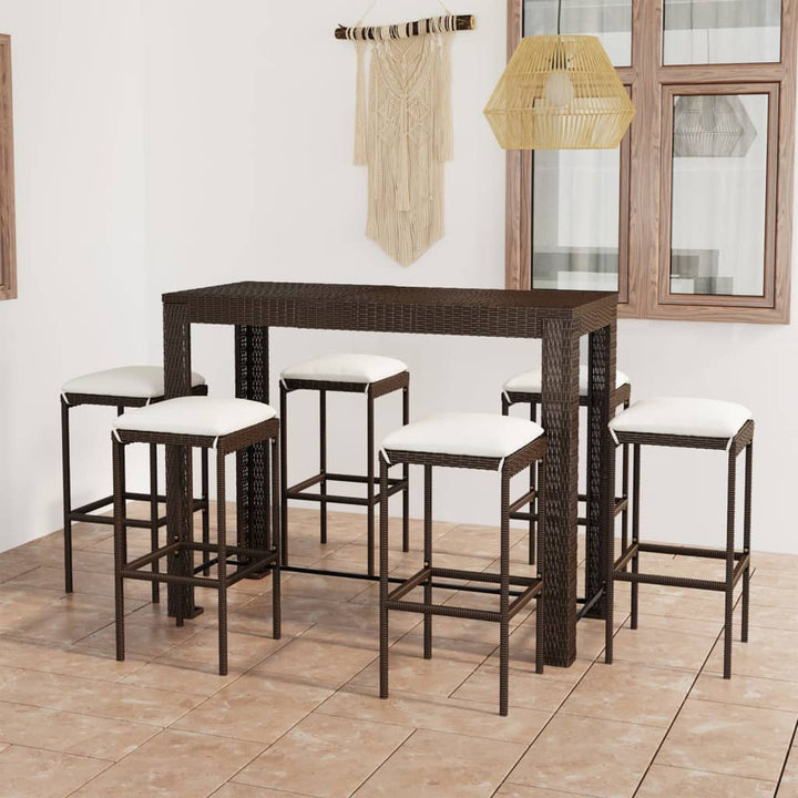 Ensemble De Bar De Jardin 9 Pcs Coussins Résine Tressée Marron