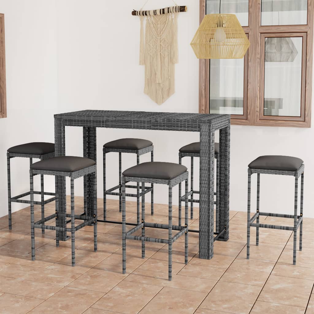 Ensemble De Bar De Jardin 9 Pcs Et Coussins Résine Tressée Gris