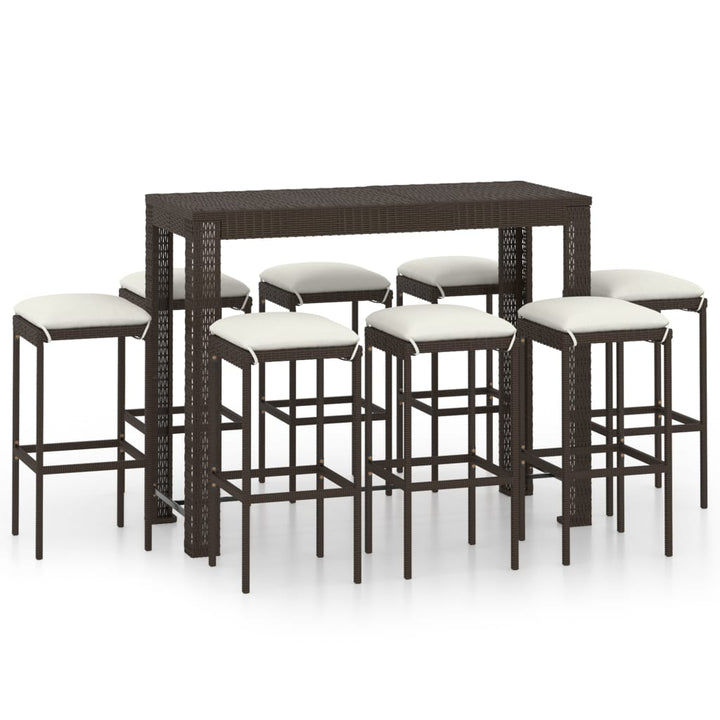 Ensemble De Bar De Jardin 9 Pcs Coussins Résine Tressée Marron