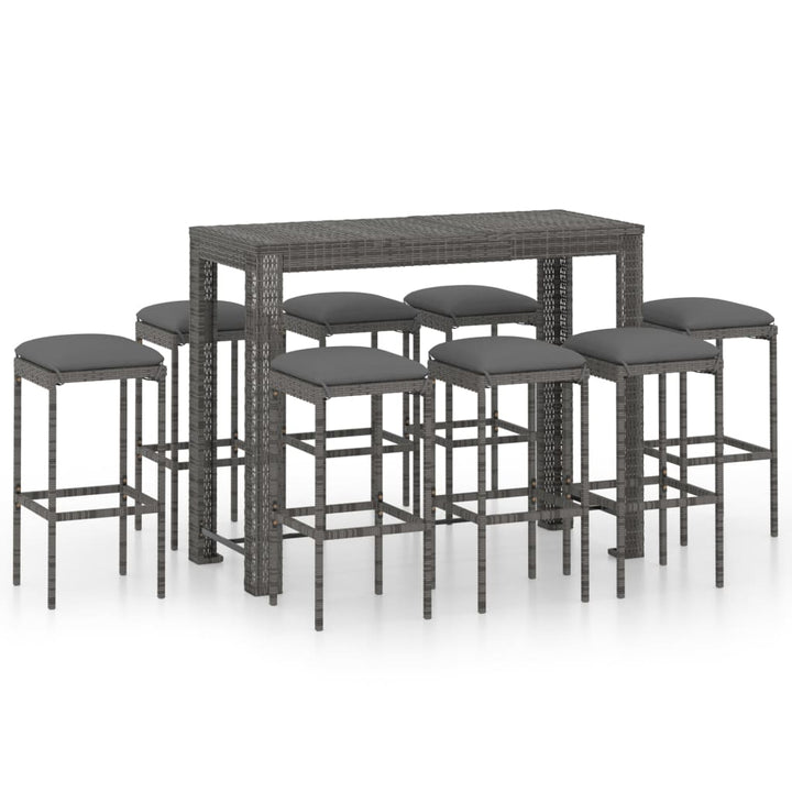 Ensemble De Bar De Jardin 9 Pcs Et Coussins Résine Tressée Gris