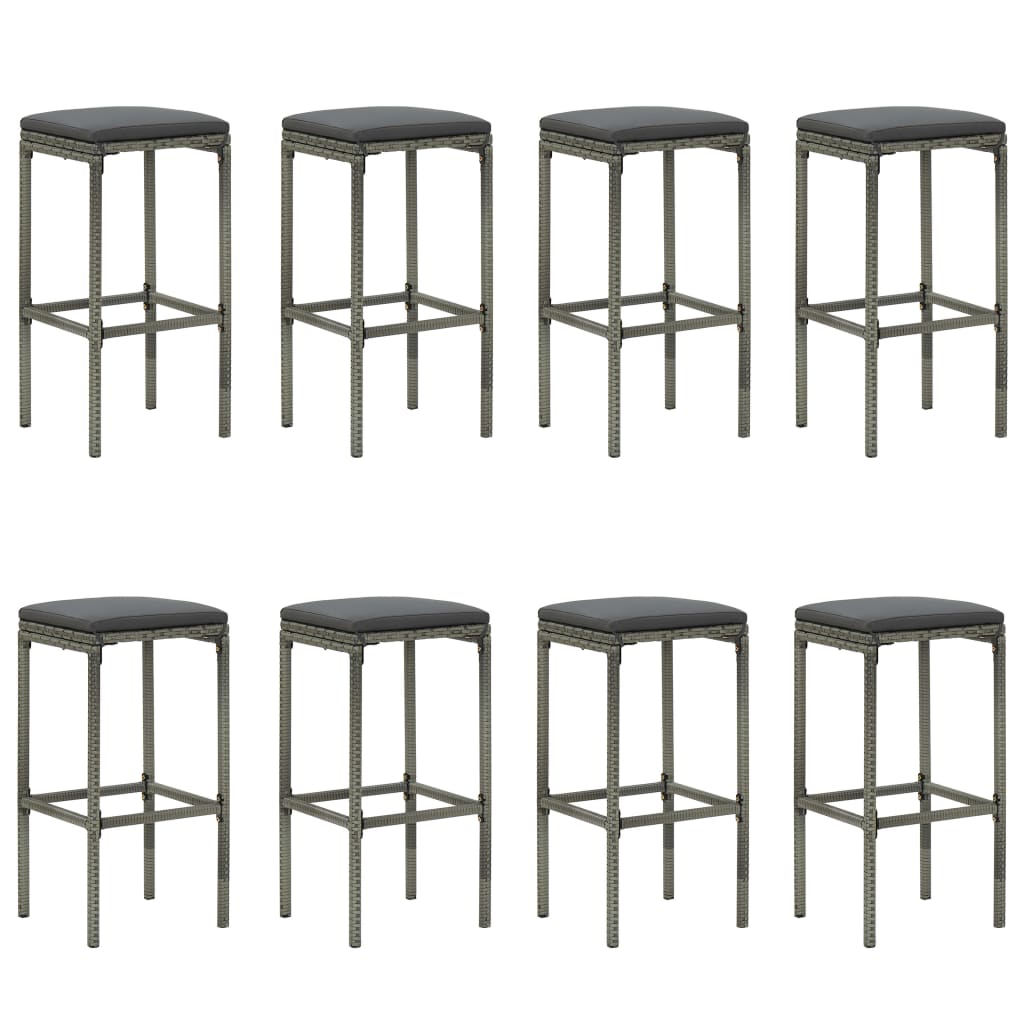 Ensemble De Bar De Jardin 9 Pcs Et Coussins Résine Tressée Gris