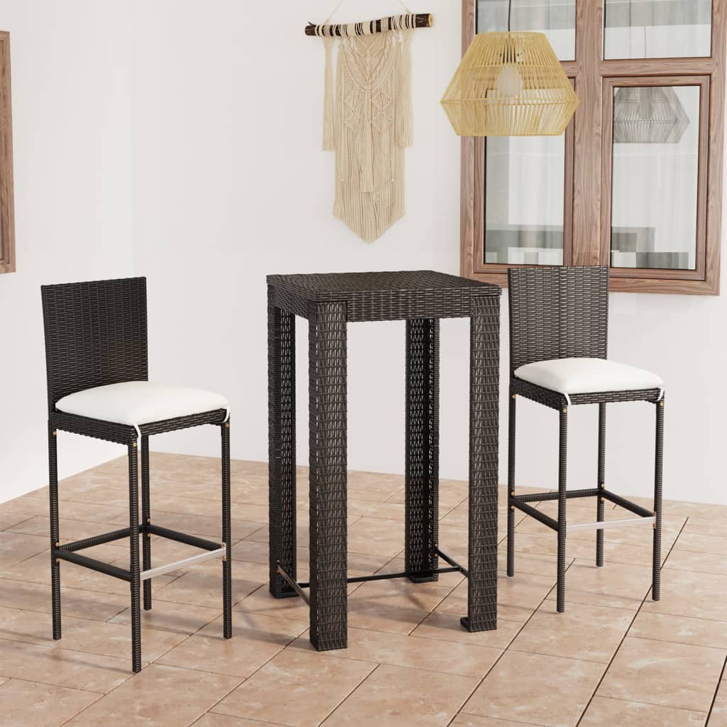 Ensemble De Bar De Jardin 3 Pcs Et Coussins Résine Tressée