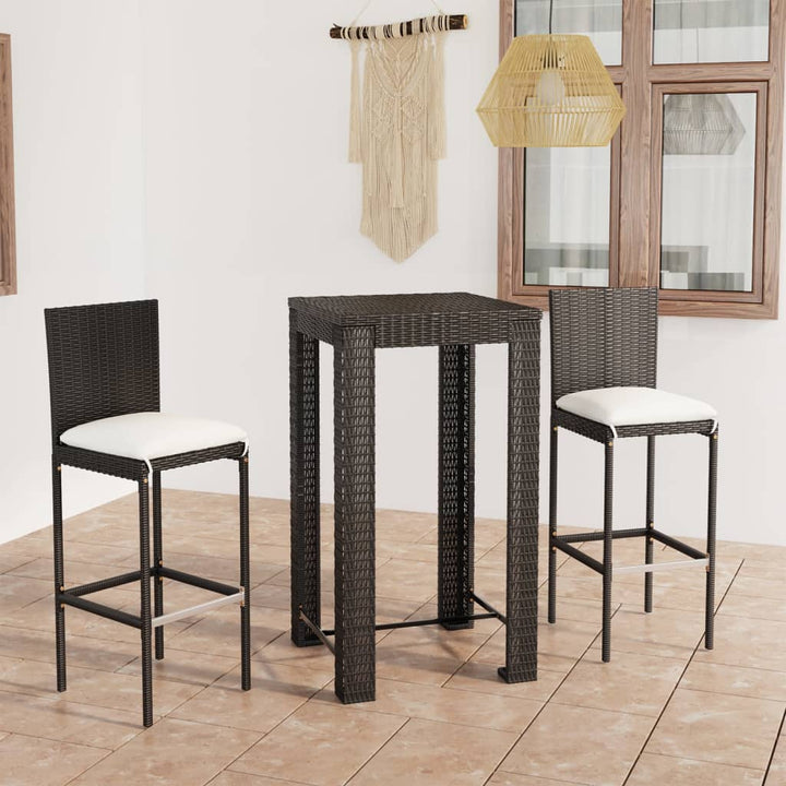 Ensemble De Bar De Jardin 3 Pcs Et Coussins Résine Tressée