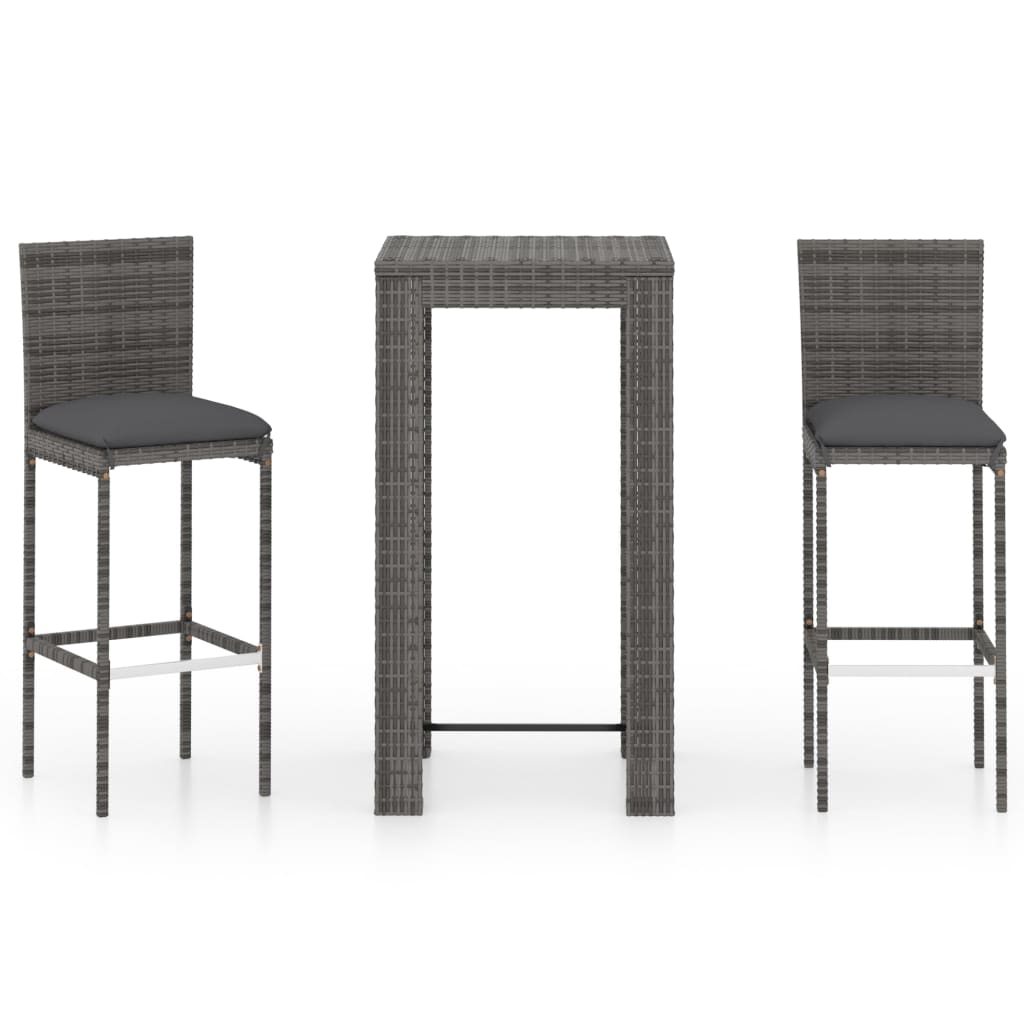 Ensemble De Bar De Jardin 3 Pcs Et Coussins Résine Tressée