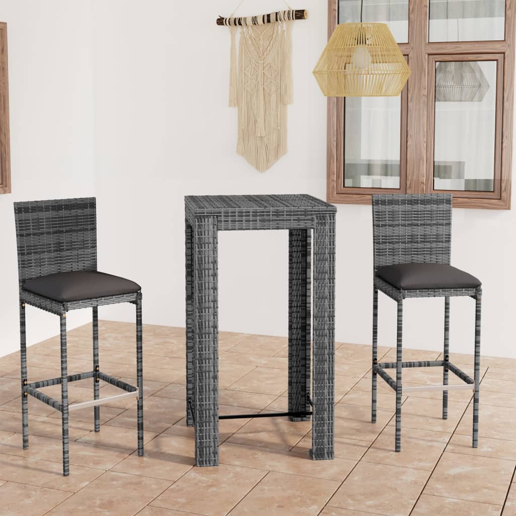 Ensemble De Bar De Jardin 3 Pcs Et Coussins Résine Tressée
