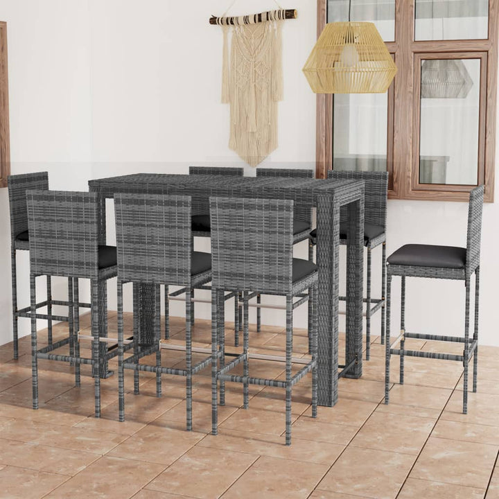 Ensemble De Bar De Jardin 3 Pcs Et Coussins Résine Tressée