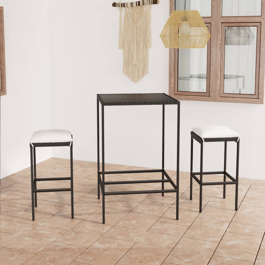 Ensemble De Bar De Jardin 3 Pcs Et Coussins Résine Tressée
