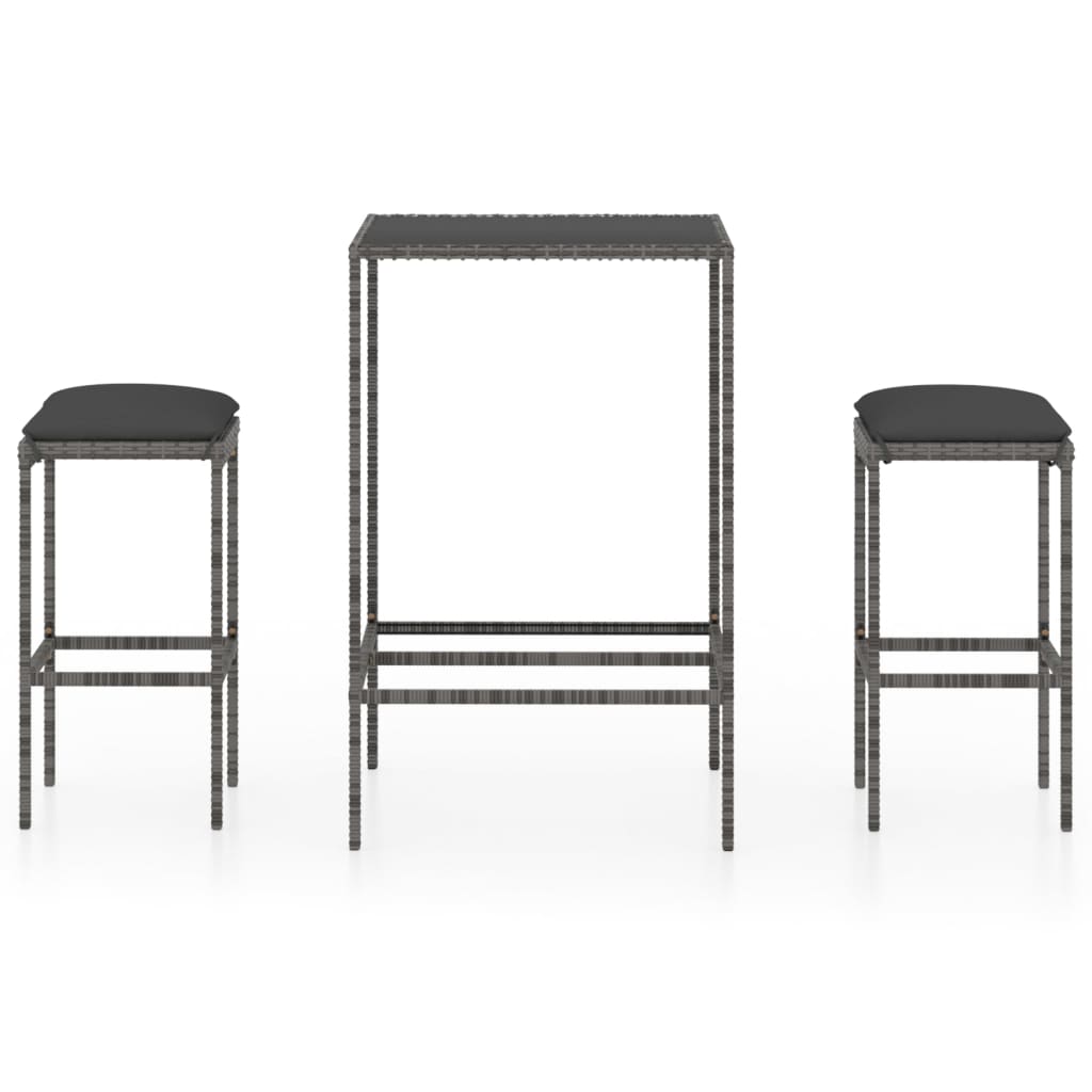 Ensemble De Bar De Jardin 3 Pcs Et Coussins Résine Tressée