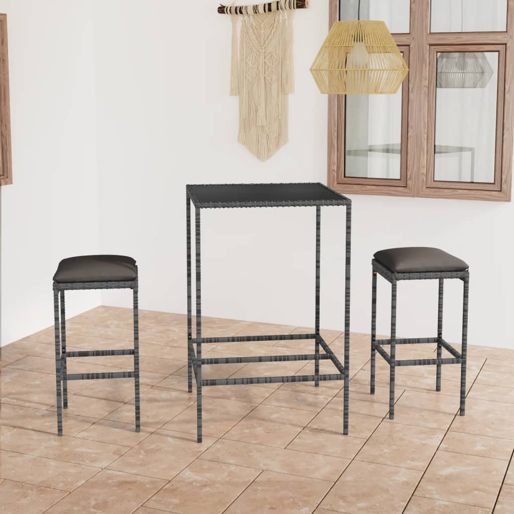 Ensemble De Bar De Jardin 3 Pcs Et Coussins Résine Tressée