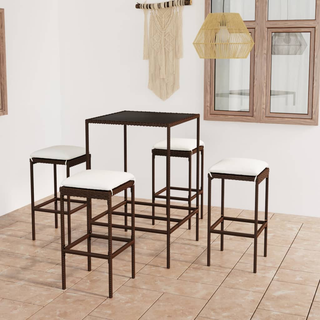 Ensemble De Bar De Jardin 5 Pcs Coussins Résine Tressée