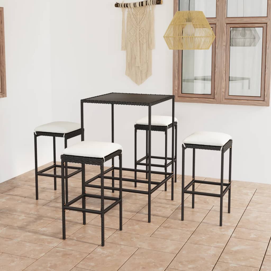 Ensemble De Bar De Jardin 5 Pcs Et Coussins Résine Tressée