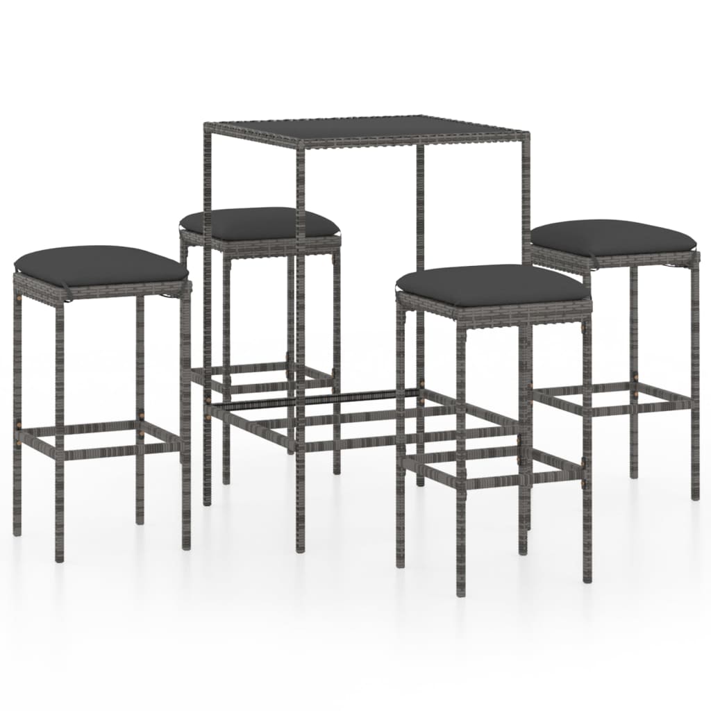 Ensemble De Bar De Jardin 5 Pcs Et Coussins Résine Tressée