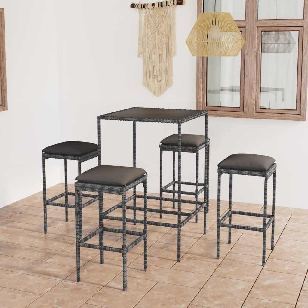 Ensemble De Bar De Jardin 5 Pcs Et Coussins Résine Tressée