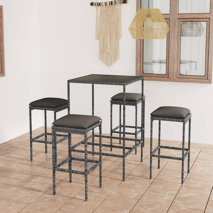 Ensemble De Bar De Jardin 5 Pcs Et Coussins Résine Tressée