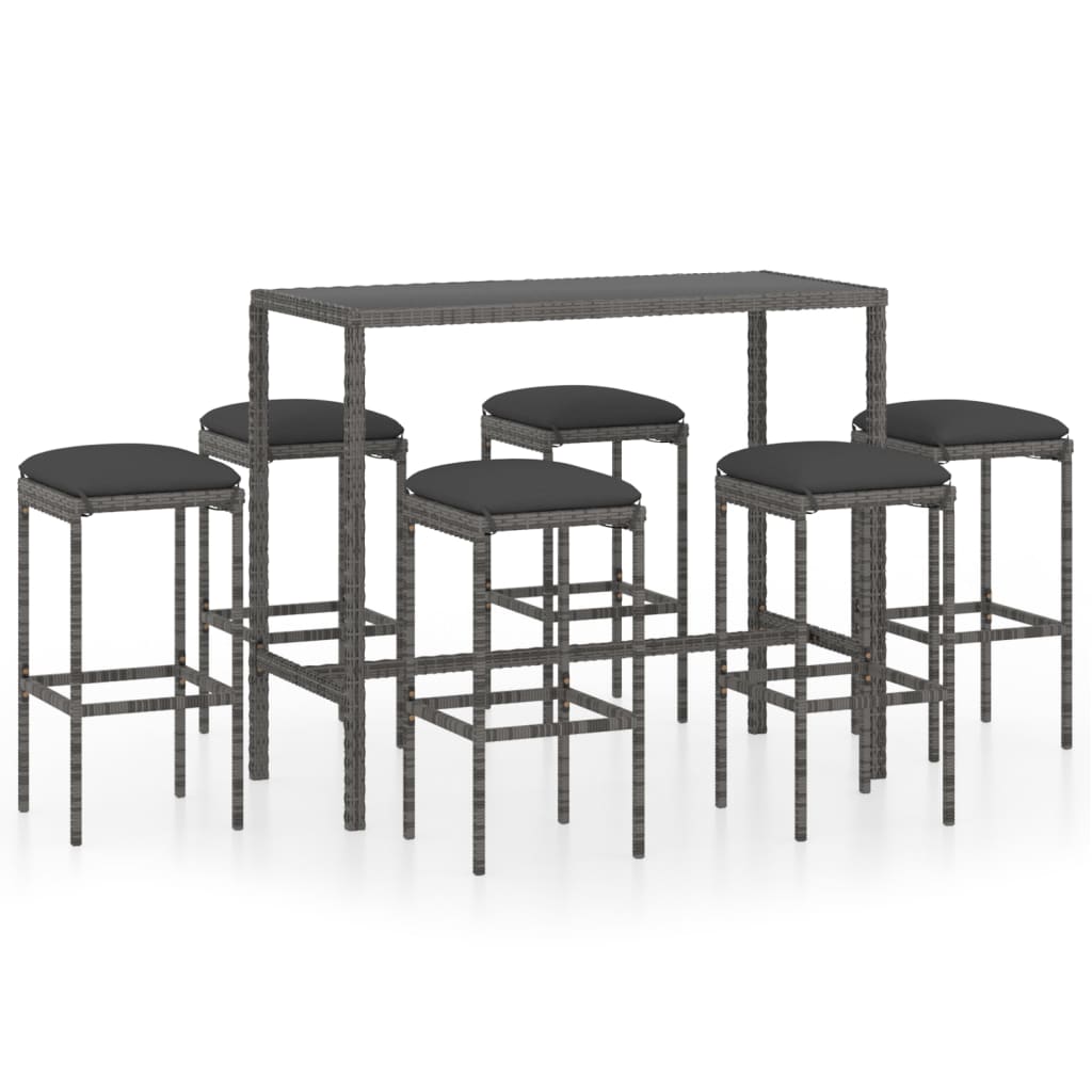 Ensemble De Bar De Jardin 7 Pcs Et Coussins Résine Tressée
